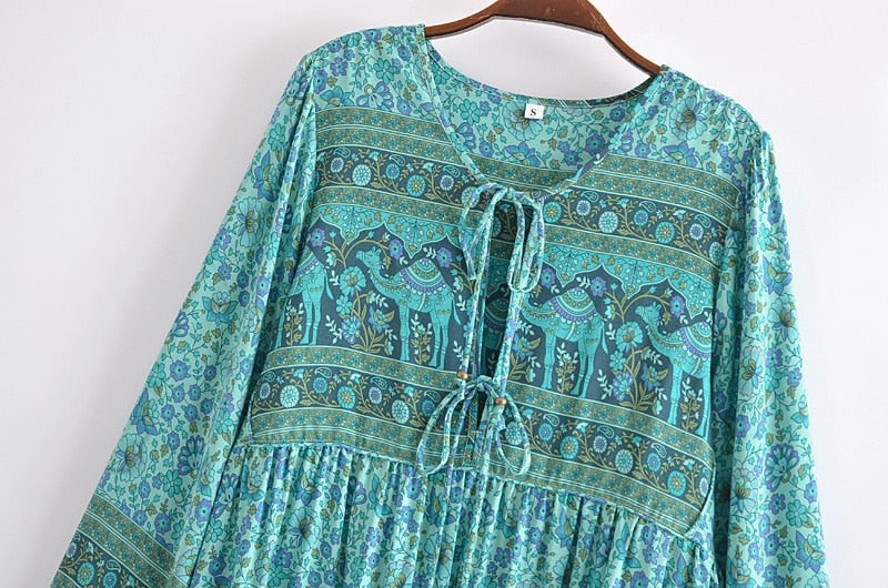 Gown Dress, Boho Maxi Dress, Loose Dress, Green Camel