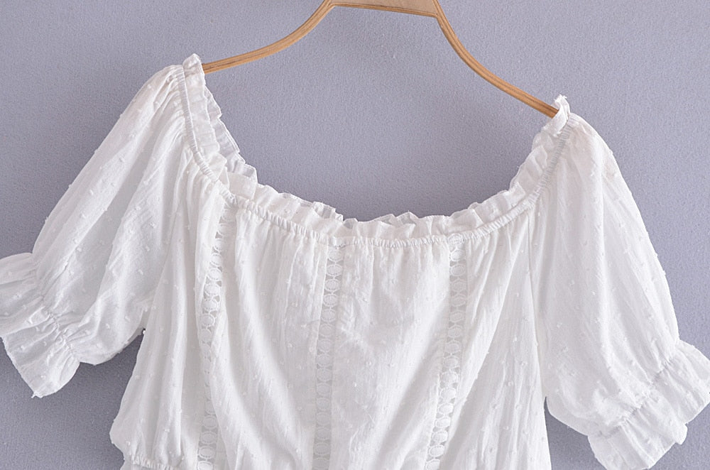 Boho Two Piece Set, Crop Top and Skirt, Doll's eyes in White