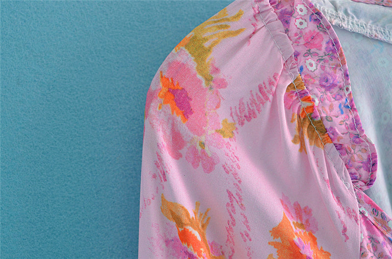 Boho Mini Dress Ruffle Dress, Fuchsia Alyssa