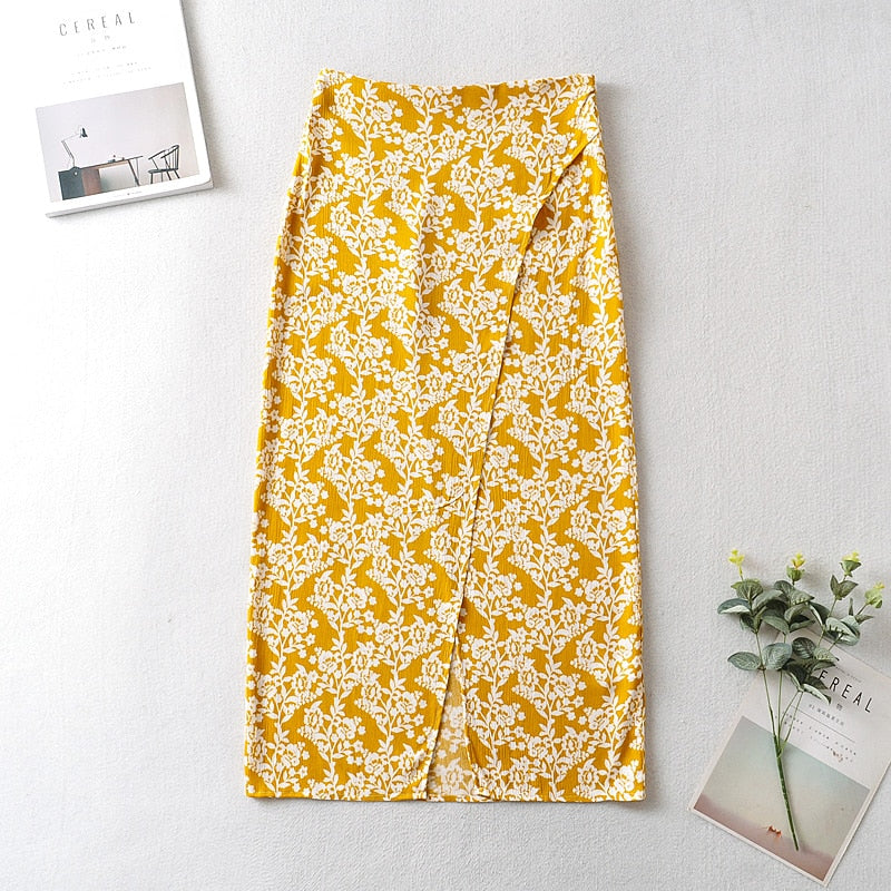 Boho Two Piece Set, Crop Top and Skirt, Vintage Oroslavje in Yellow