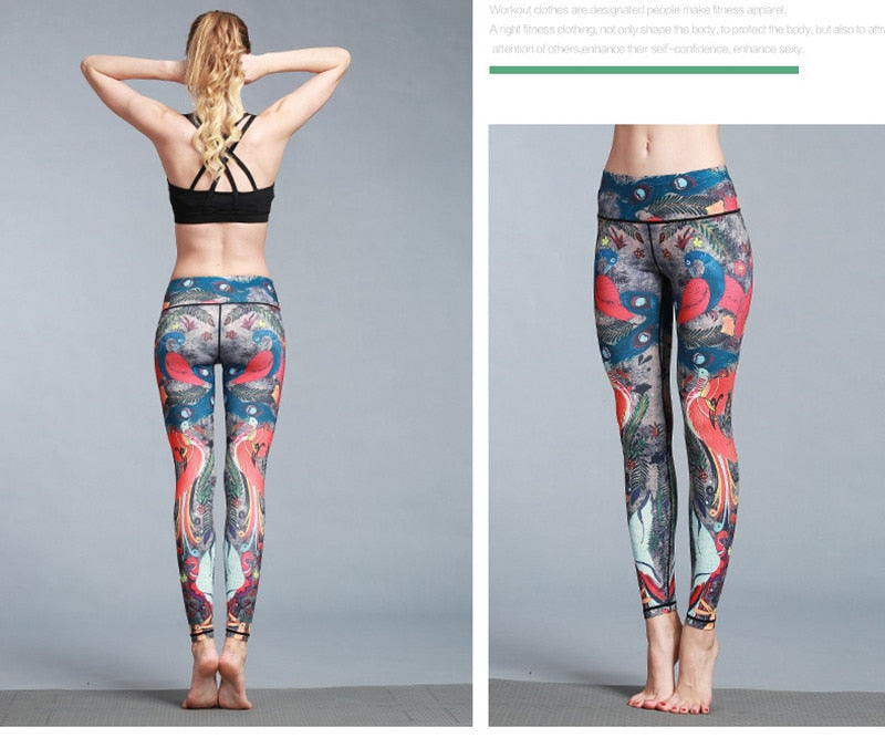 Yoga Legging, Yoga Pants, Boho Legging, Printed Tight, Orange Gold Peacock