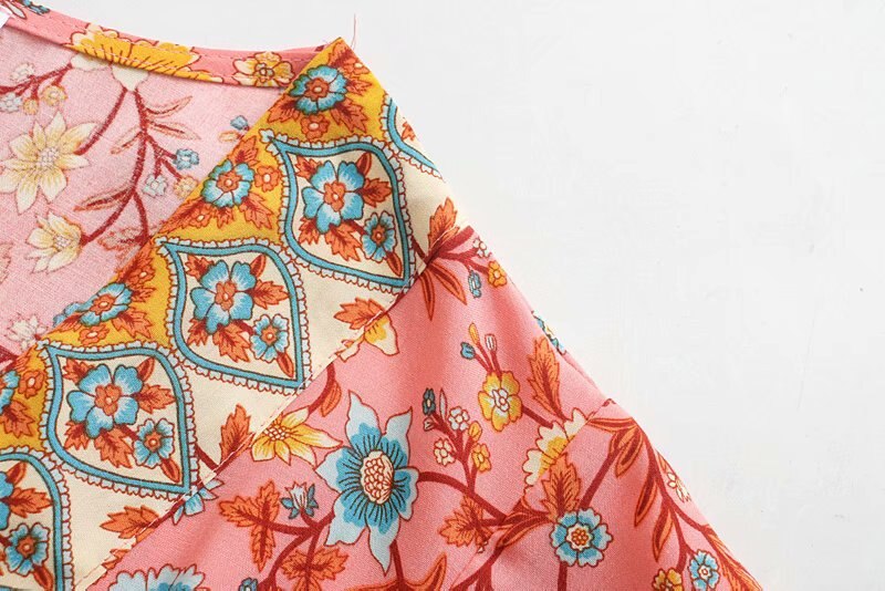 Midi Dress, Boho Dress, Sundress, Aubrey Zaynab in Yellow Pink and Green