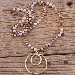 Boho Necklace - RH Precious Brown Lava Stones Gold Loop