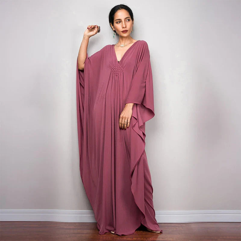 Boho Maxi Dress - Beach Dress, Kaftan Dress Tie White Harmony in 15 colors
