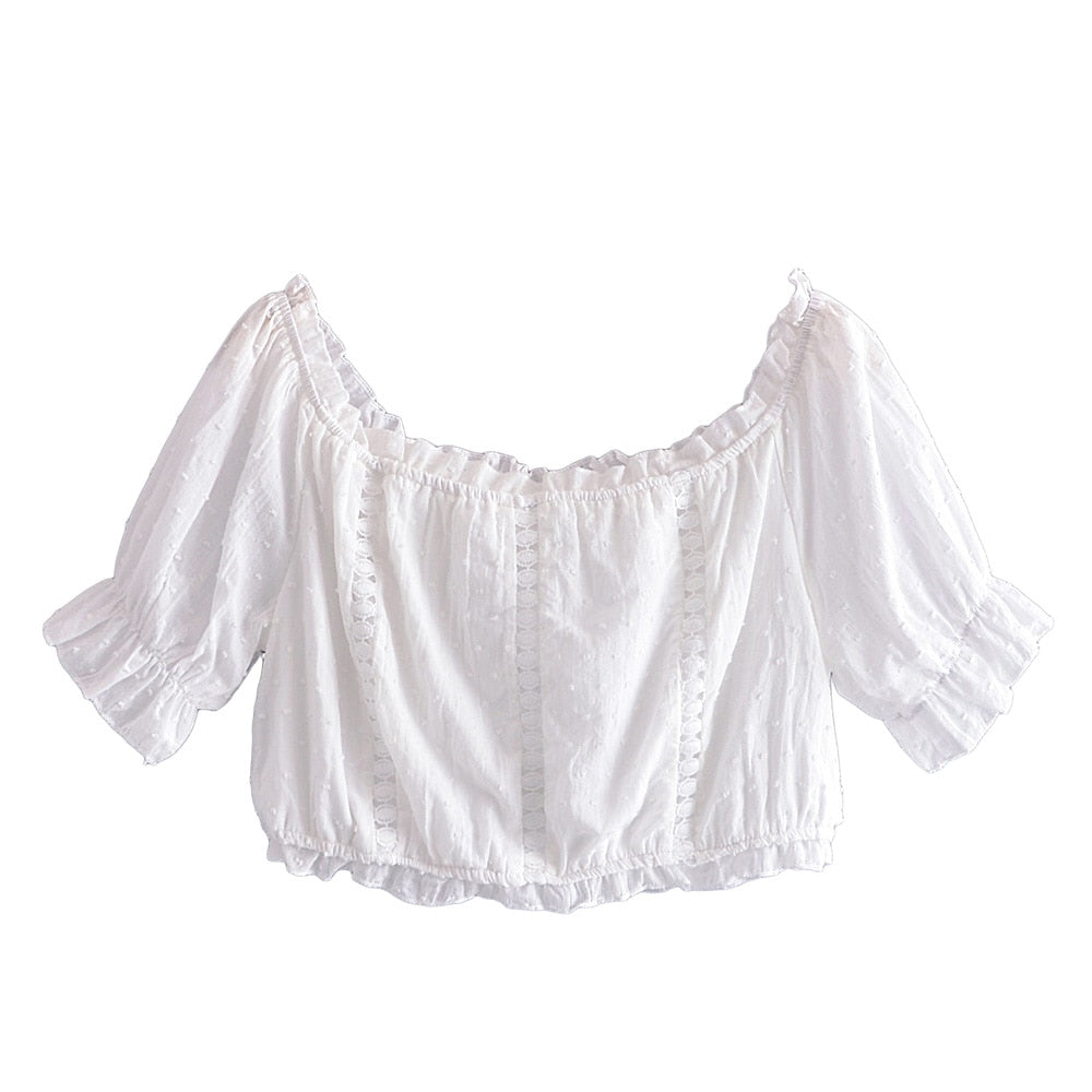Boho Two Piece Set, Crop Top and Skirt, Doll's eyes in White
