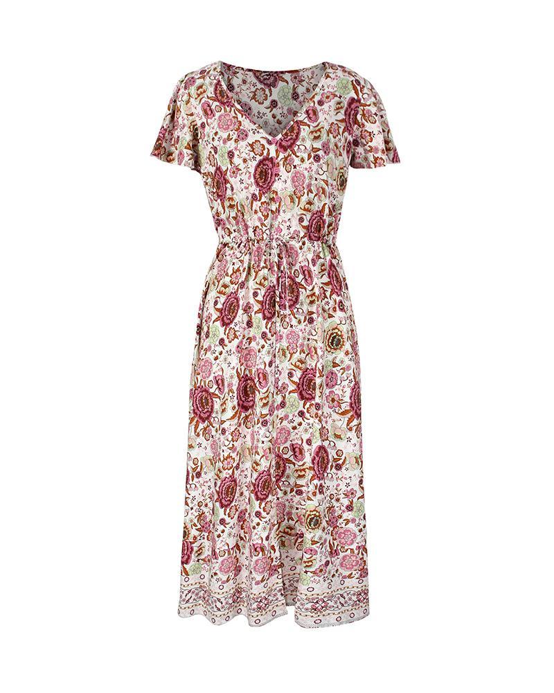 Side Split V Neck Floral Short Sleeve Maxi Dress