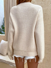 Button Up Round Neck Long Sleeve Sweater Top