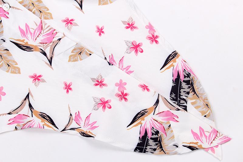 Short Sleeve V Neck Collar Tie Front Floral Blouse Top