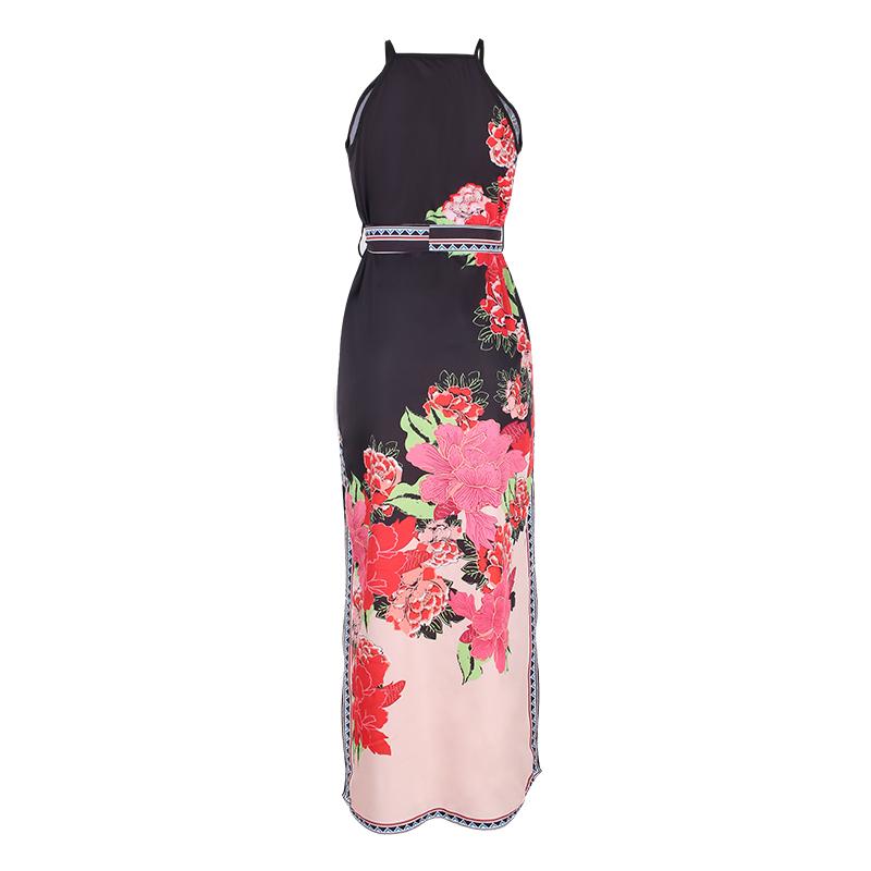 Halter Neck Sleeveless Waist Tie Maxi Dress
