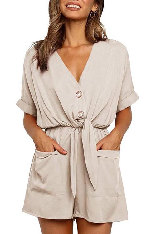 V Neck Pockets Romper