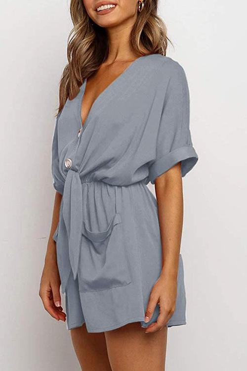 V Neck Pockets Romper