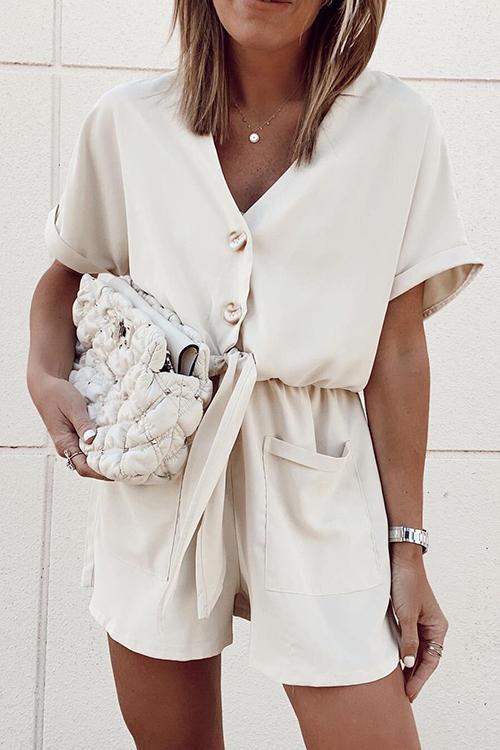 V Neck Pockets Romper