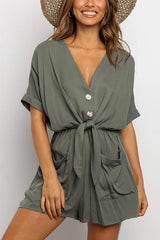 V Neck Pockets Romper