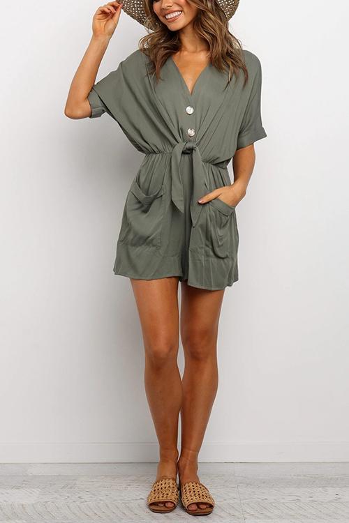 V Neck Pockets Romper