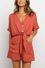 V Neck Pockets Romper