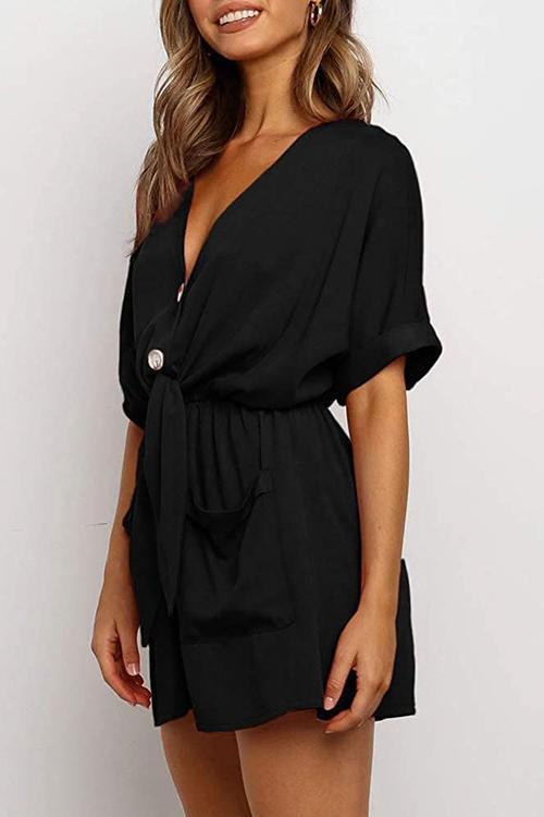 V Neck Pockets Romper