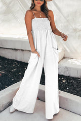 Elastic Pockets Wide Leg Slip Jumpsuit