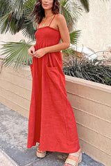 Elastic Pockets Wide Leg Slip Jumpsuit