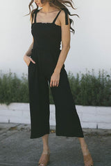 Elastic Pockets Wide Leg Slip Jumpsuit
