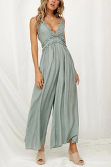 Ruffles V Neck Backless Slip Jumpsuits