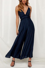 Ruffles V Neck Backless Slip Jumpsuits