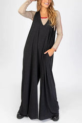 Loose V Neck Sleevelss Jumpsuits