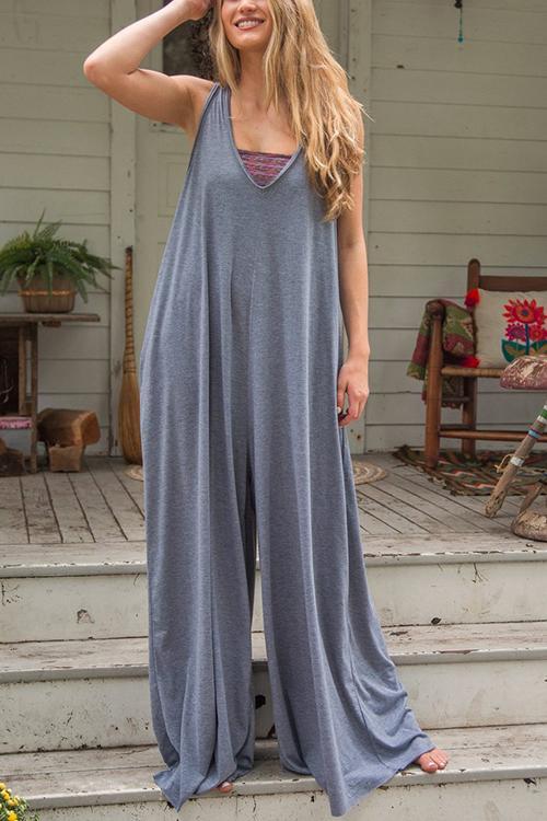 Loose V Neck Sleevelss Jumpsuits