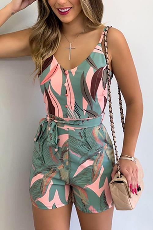Leaf Stripe Bleted Slip Romper
