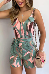 Leaf Stripe Bleted Slip Romper