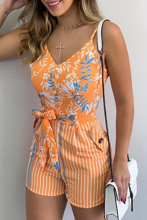 Leaf Stripe Bleted Slip Romper