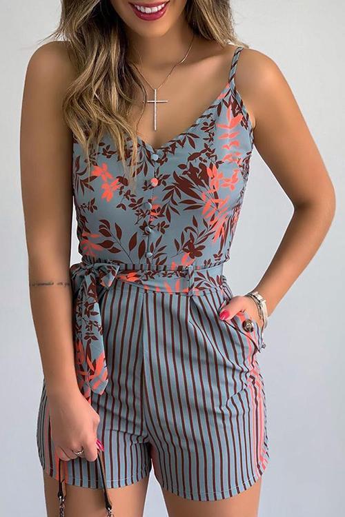 Leaf Stripe Bleted Slip Romper