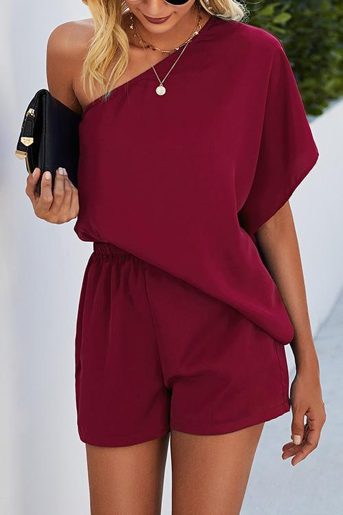 One Shoulder Bat Romper