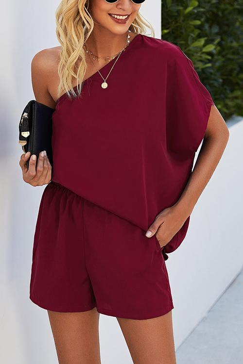 One Shoulder Bat Romper