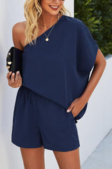 One Shoulder Bat Romper