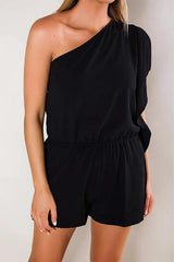 Ruffles One Shoulder Pockets Romper