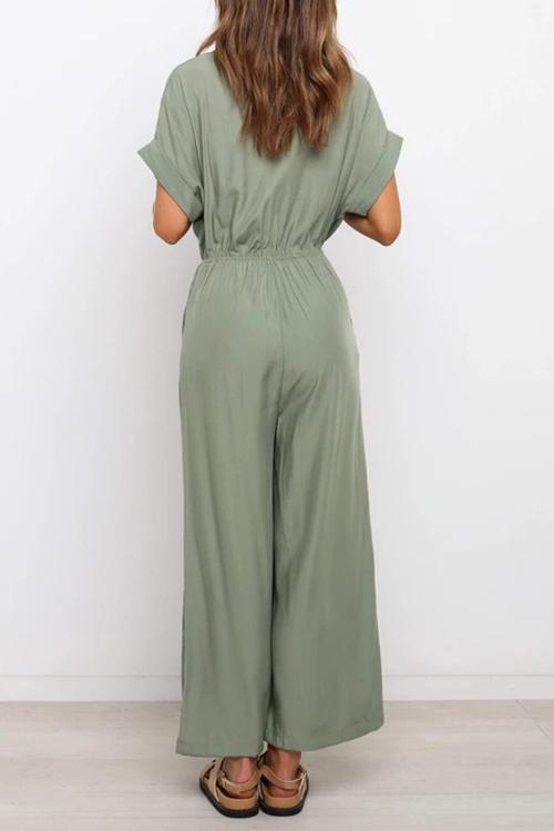 V Neck Knot Waist Jumpsuits