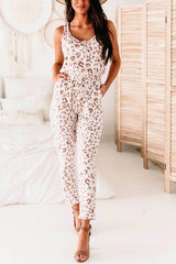 Leopard Button Sleeveless Jumpsuits