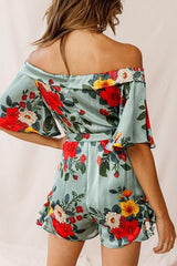 Ruffles Floral Print V Neck Belted Romper