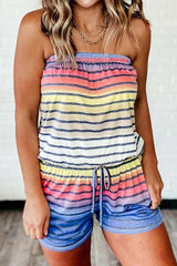 Rainbow Stripe Strapless Drawstring Romper