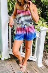 Rainbow Stripe Strapless Drawstring Romper