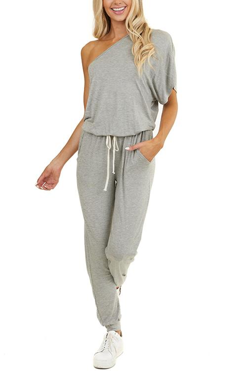 One Shoulder Drawstring Jumpsuits