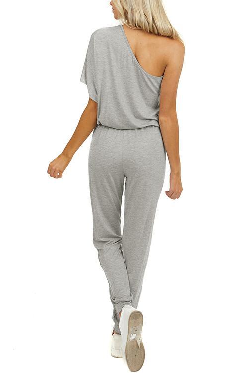 One Shoulder Drawstring Jumpsuits