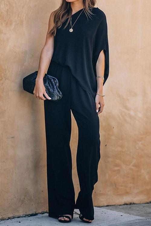 One Shoulder Bat Jumpsuits