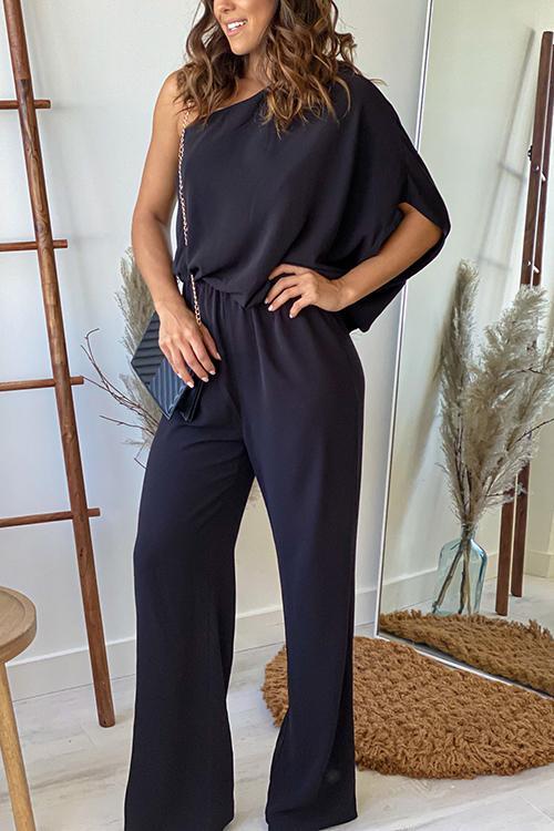 One Shoulder Bat Jumpsuits