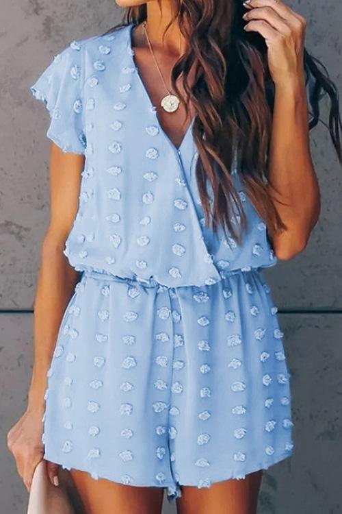 Pom Pom V Neck Short Sleeve Romper