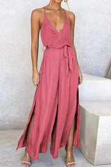 Slit Belted Slip Jumpsuits