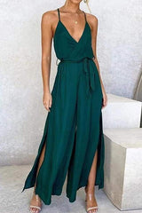 Slit Belted Slip Jumpsuits