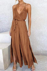 Slit Belted Slip Jumpsuits