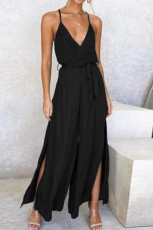Slit Belted Slip Jumpsuits