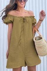 Drawstring Off Shoulder Romper